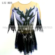 Костюм для соревнований по фигурному катанию женское платье для катания на коньках для девочек с круглым вырезом для художественной гимнастики с коротким рукавом в черную полоску