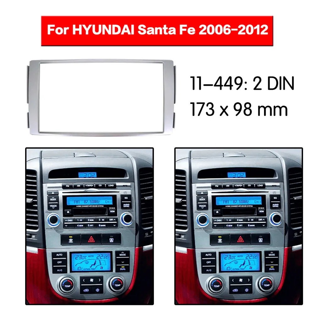 

Car Stereo Radio installation frame Double Din in Dash Facia Fascia Kit for HYUNDAI Santa Fe 2006-2012 (Siver) 11-449 top