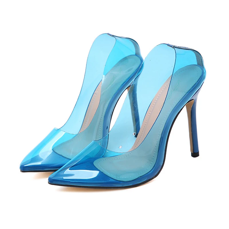 DEleventh Sexy fashion ladies party wedding women's shoes stilettos high heels pointed toe transparents pumps shoes yellow blue