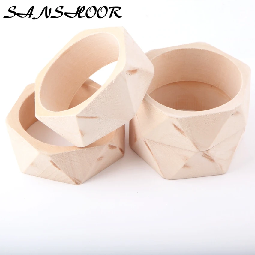 

SANSHOOR Raw Wooden Bangle Unfinished Geometric Bracelet For Women Jewelry Fit Diy Painting Art 3.2cm Width 6.8cm Diameter 6Pcs