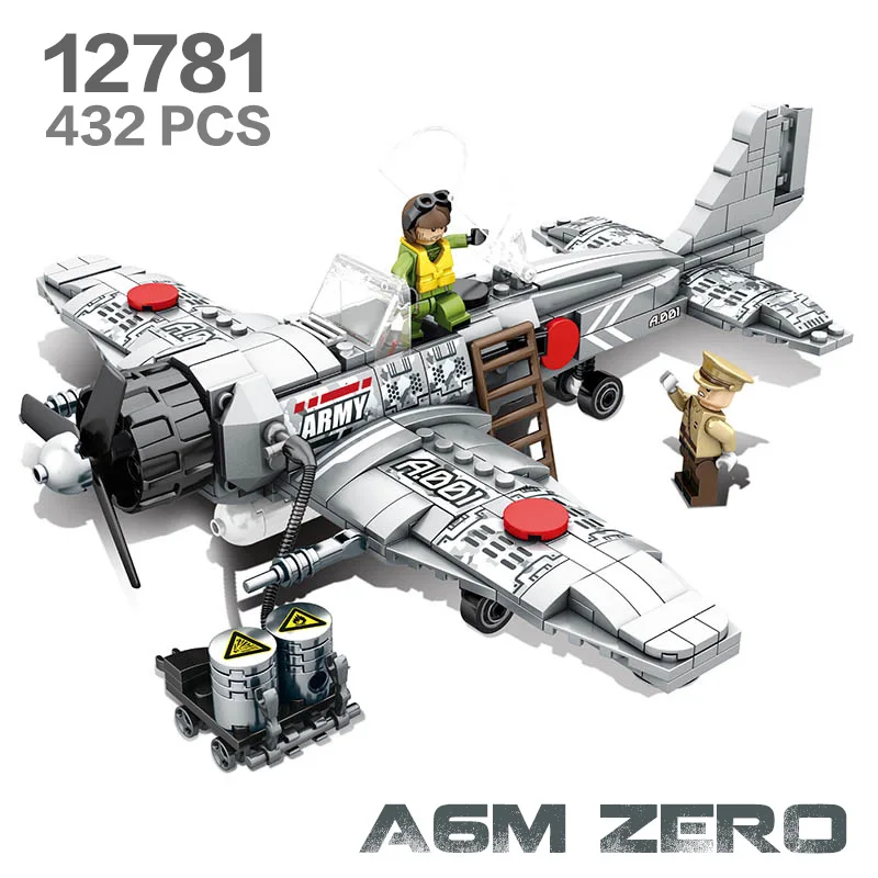 A6M Zero Fighter Building Block 432pcs Compatible Legoingly weapon Ww2 Military Vehicle Brick Toys for children