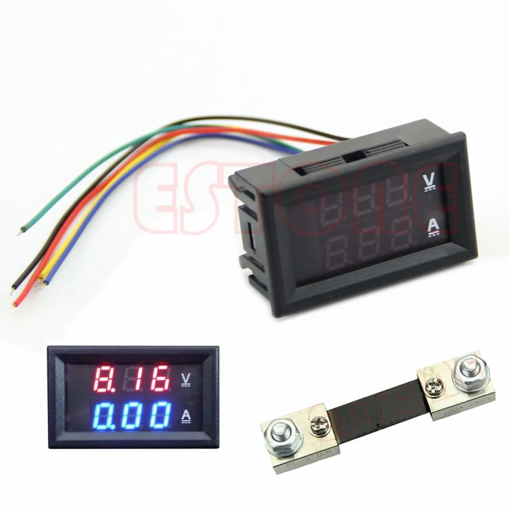 

Digital Voltmeter Ammeter DC 100V 100A Dual LED Amp Volt Meter Shunt Voltage Tester Tools