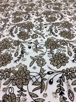 

glitter lace fabric 150CM african lace fabric with sequin high quality gold glitter fabric for evening dress mesh 5 Yds