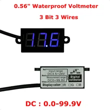 5 шт./лот водонепроницаемый цифровой дисплей 0,5" 3 Бит 3 Провода вольтметр DC0-99.9V Синий 10001101