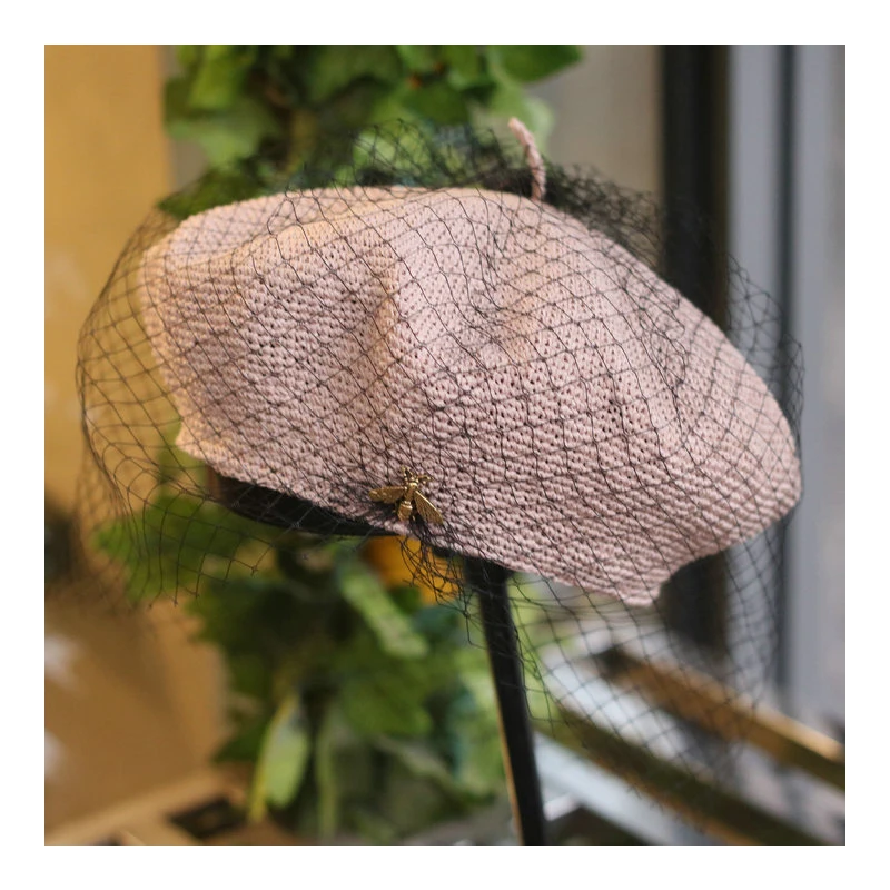 Женский Ретро берет, черная сетчатая модная соломенная шляпа ручной работы, красивая женская летняя кепка для отдыха, Высококачественная Брендовая женская кепка
