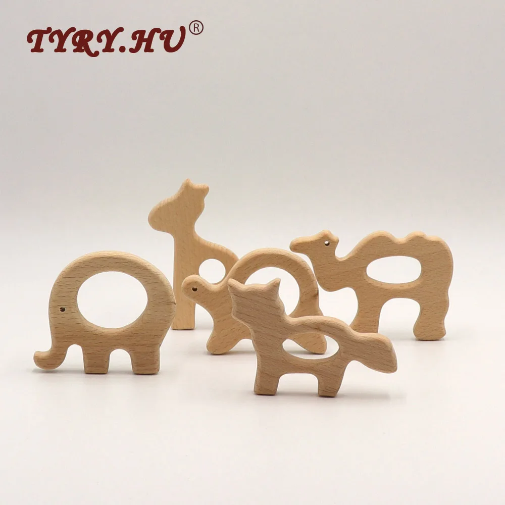 

TYRY.HU 25Pcs Animal Shaped Beech Wooden Teether Natural Healthy Baby Wooden Chewed Beads Infant Teething Toys DIY Accessories