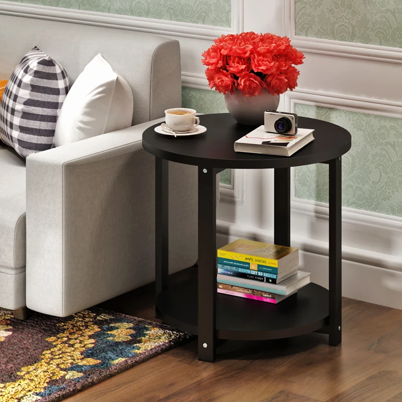 Creative Small Round Coffee Table Simple Modern SimpleSofa Side 2 Layers Computer Desk Table Living Room Funiture 50*55cm