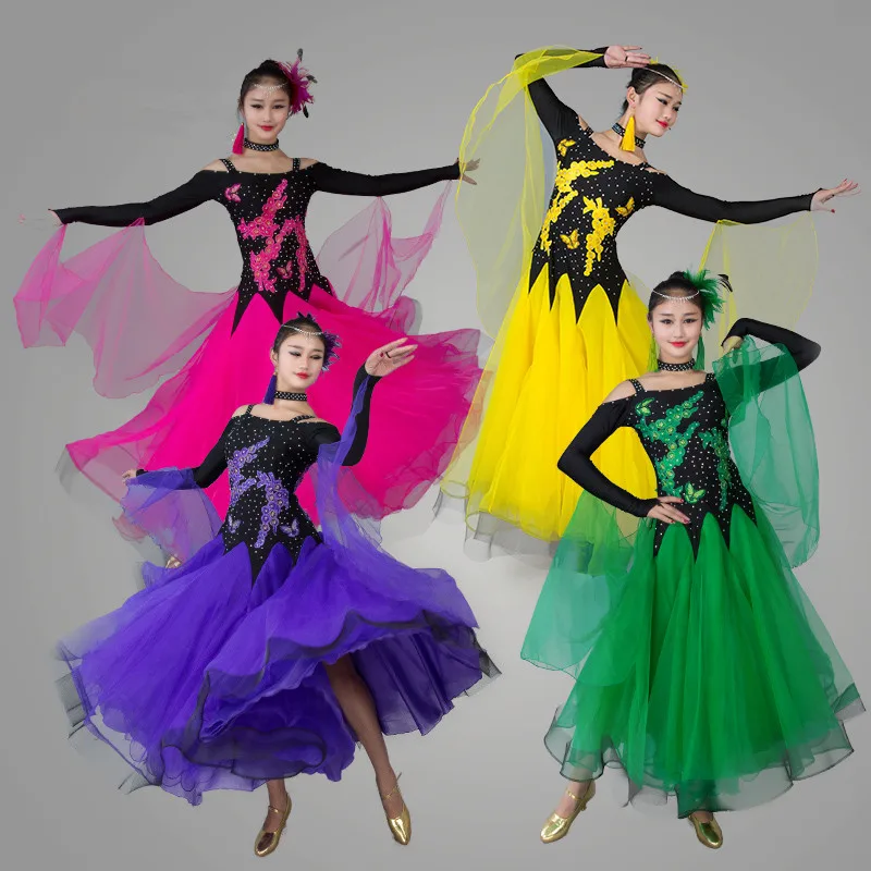 New Ballroom Dance Costumes Senior Embroidery Long Sleeves Ballroom