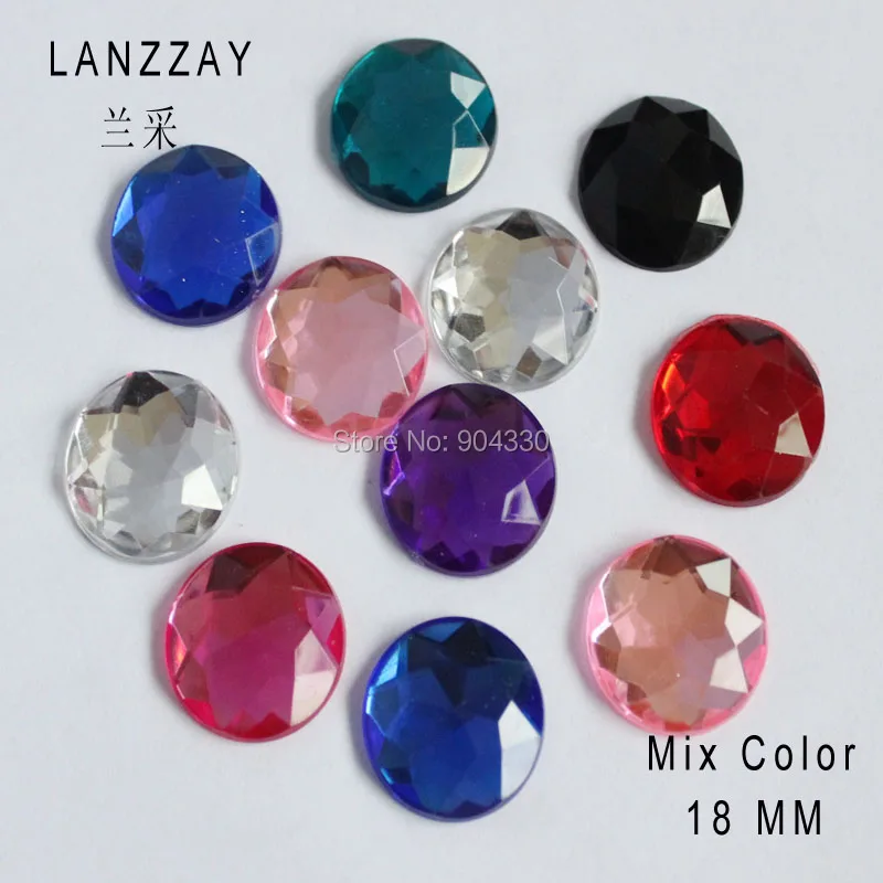 

Free Shipping LANZZAY 100pcs Mix Colors 18MM Round Flat Back Rhinestone Triangular Facets Acrylic Diamond DIY Craft Decoration
