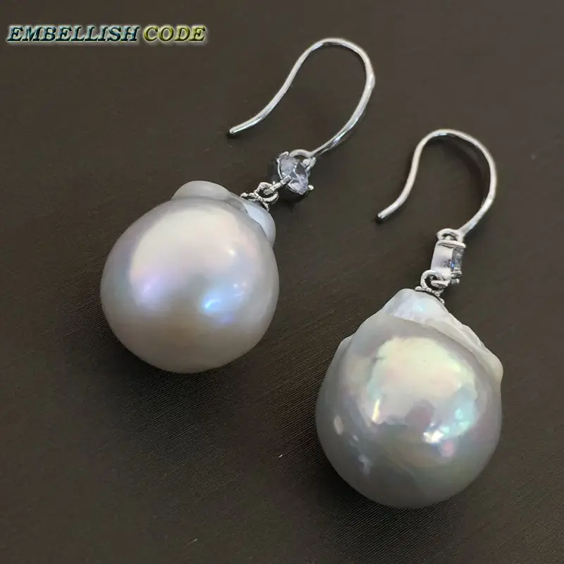 baroque pearls hook zircon style dangle earrings white color flame ball tissue nucleated freshwater pearl for women