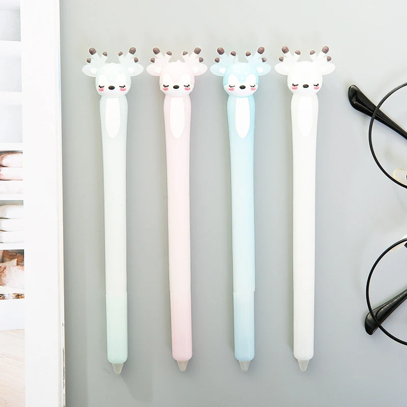 

3pcs Random 0.5mm Blue Ink Cute Shy Deer Erasable Signature Gel Pen Stationery Office Writing Supply Friction Neutral Pens