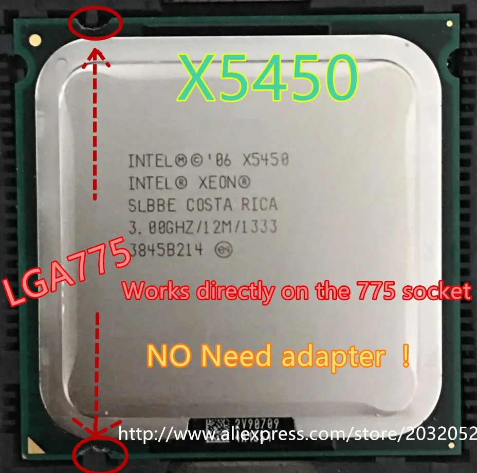 Lntel Xeon X5450 3,0 GHz 12M 1333Mhz cpu равный LGA775 Core 2 Quad Q9650 cpu, работает на материнской плате LGA775 нет необходимости адаптера