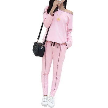 

Sweatshirt+Pants Women 2019 Autumn Tracksuit Track Suit 2 Pieces Set Sporting Suit For Women Spring Pink Two Pieces Sets Women