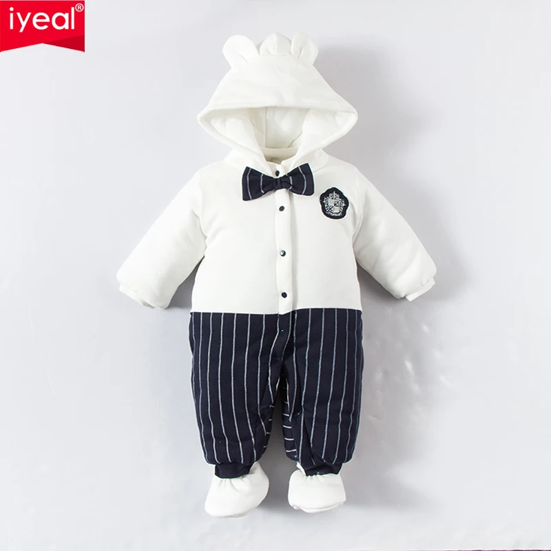 

IYEAL Witner Baby Rompers Infant Newborn Bow Thick Warm Cotton Overalls Costume Tie Jumpsuit Clothes Gentleman Baby Boy Clothing