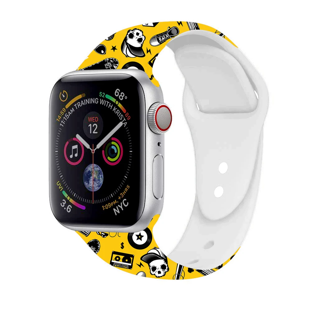 Спортивный силиконовый ремешок YUKIRIN для Apple Watch, ремешок, чехол 38, 42, 40, 44 мм для iwatch, серия 4, 3, 2, 1, браслет с цветочным узором