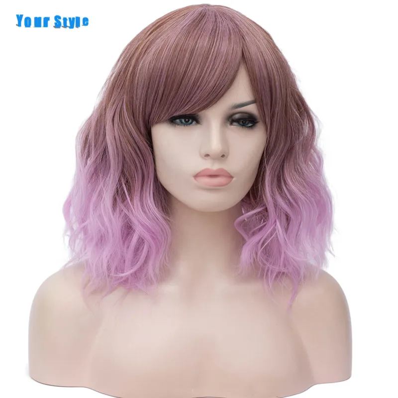 

Your Style 22 Colors Synthetic Cosplay Wig Female Short Body Wave BOB Rainbow Green Pink Wigs With Bangs