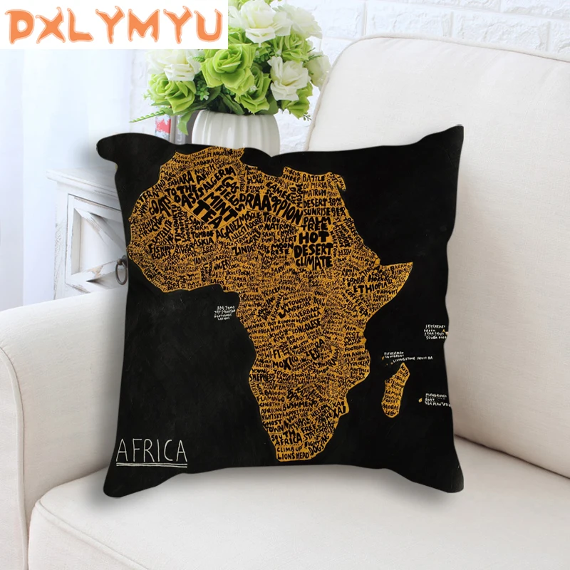 

African Decorative Cushion Home Decoration Sofa Throw Pillow Map Poster Printed Chair Car Cushion Square Pillowcase 45x45 cm