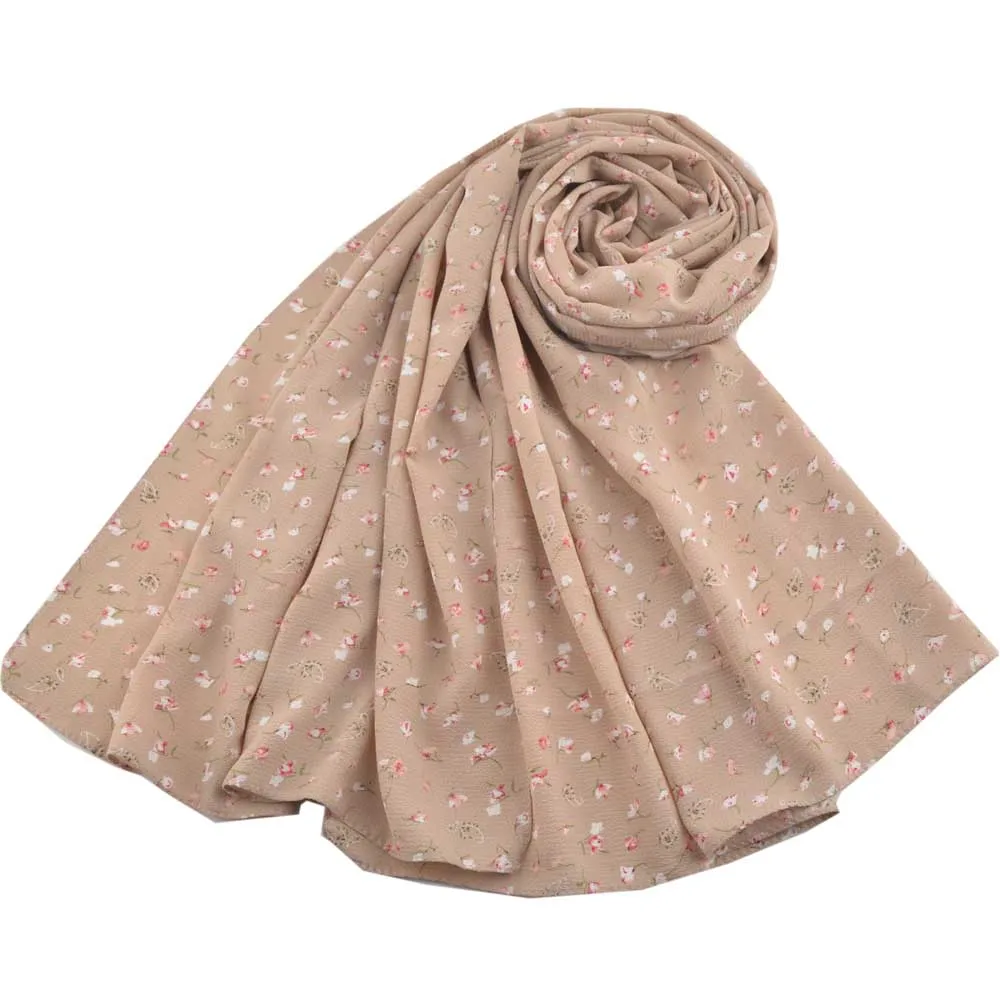 Шифоновый шарф с цветочным принтом, мусульманский хиджаб, кашне в мусульманском стиле, шифон, цветочные шали, пляжный шарф, платок для головы - Цвет: 3