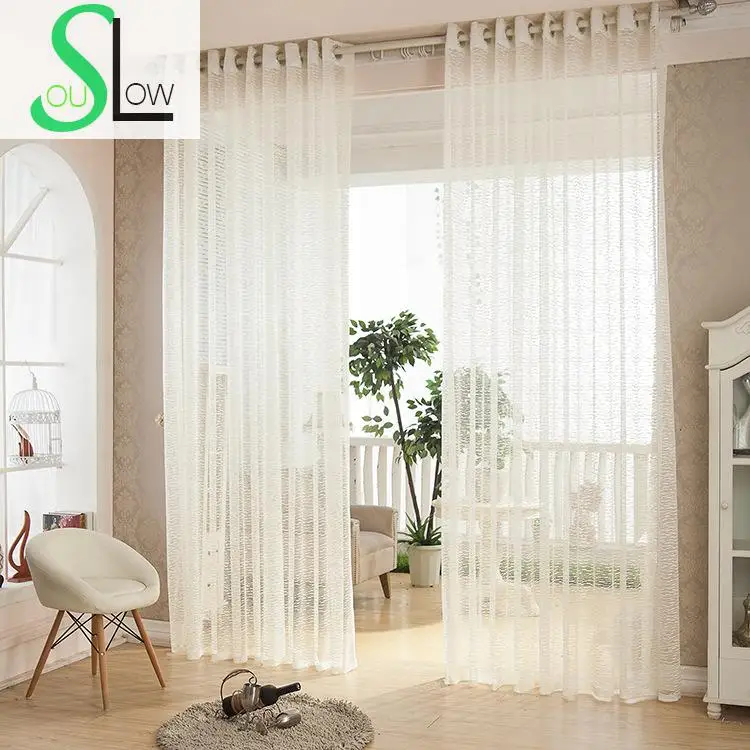 Slow Soul Beige Jacquard Curtain Hollow Pleated Europe Geometric Tulle Curtains For Living Room