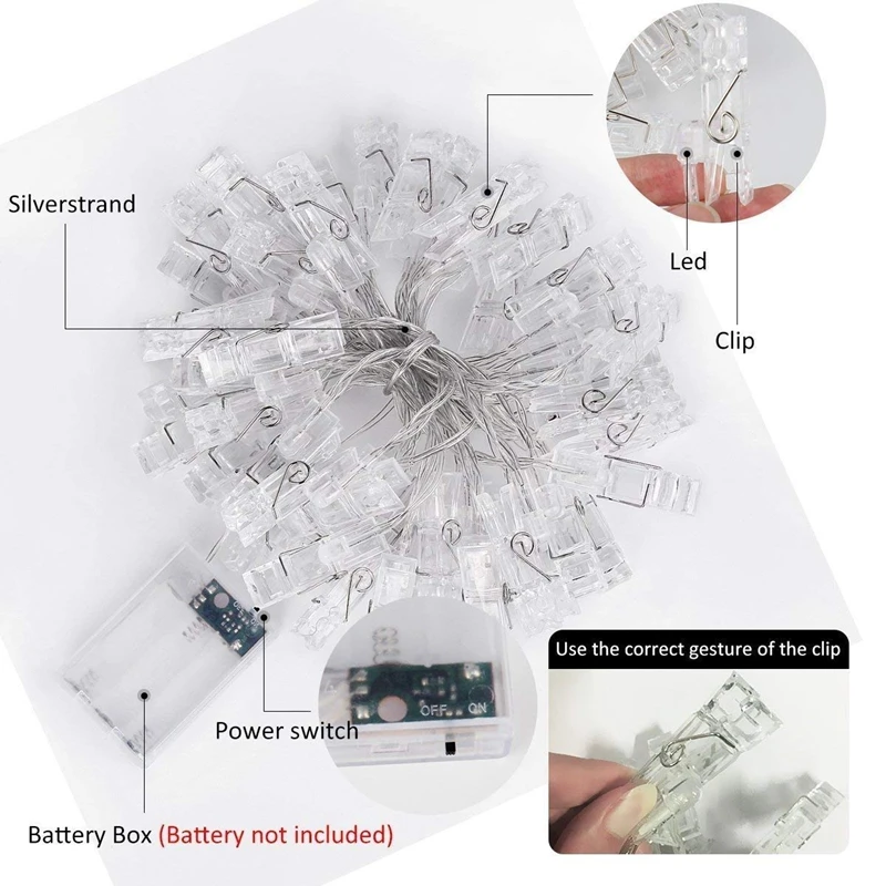 Светодиодный светильник для фотосъемки, 20 светодиодный зажим для фотосъемки на батарейках, вечерние украшения для дома, Висячие картины для свадьбы, спальни, дня рождения, Рождества
