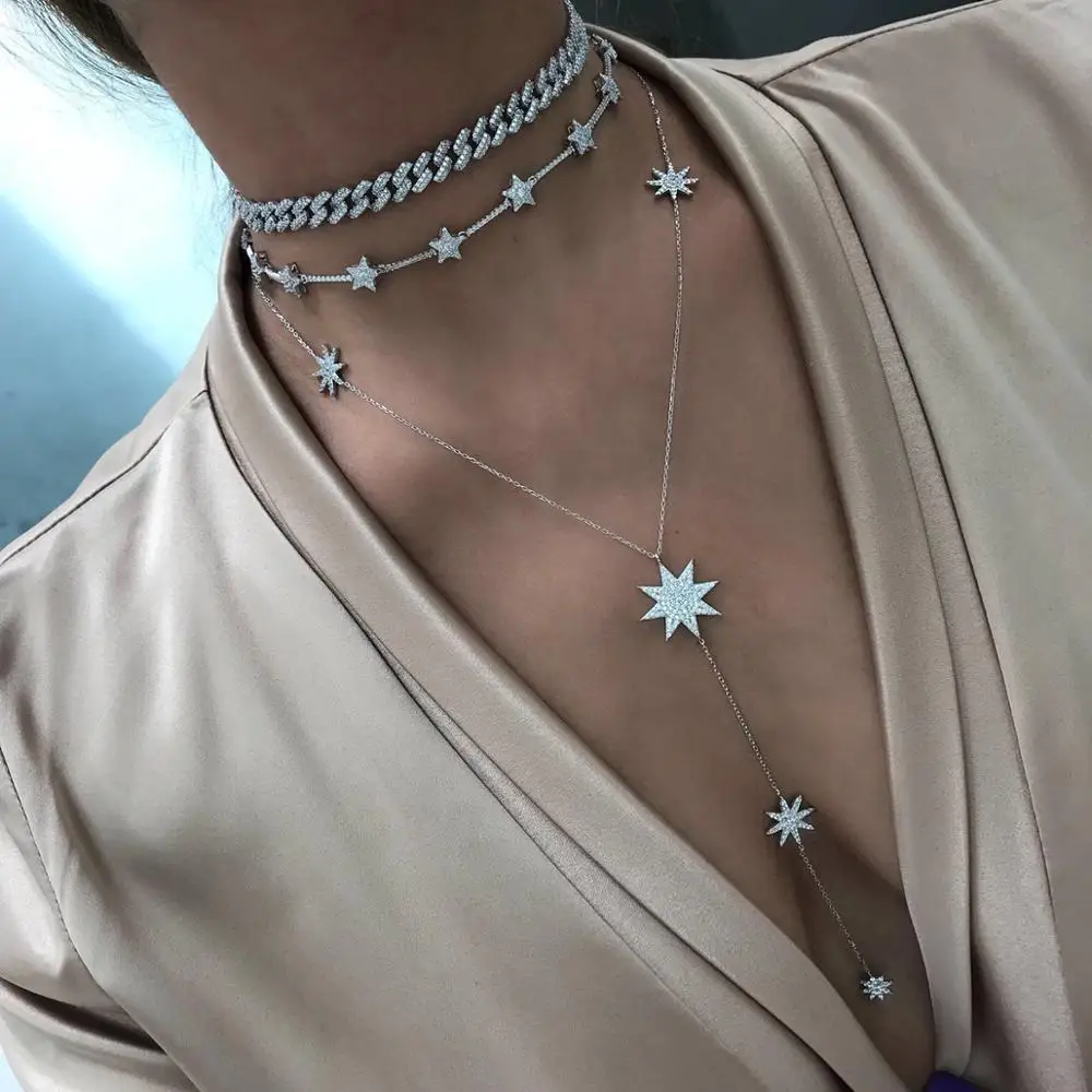 

2019 sexy star charm y shape long necklace for women lady tiny chain wedding necklace in gold color silver Y gorgeous necklace
