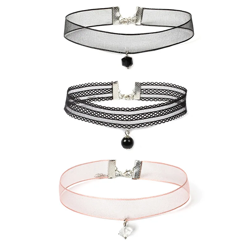 WKOUD 2018 Hot Sale Personality 3 Pcs/pack Choker Necklace Black Pink Lace Woman Collar Party Jewelry Neck Accessories Chokers | Украшения