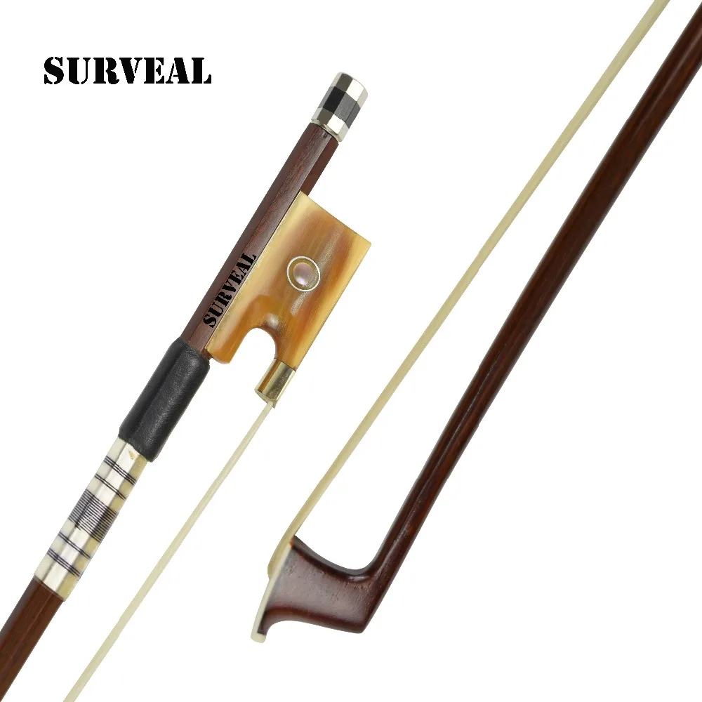 

SURVEAL Professional Top Quality Brazilwood Violin Bow Natural Mongolia Horsetail Tail Arco de violino Ox Horn Frog Size: 4/4