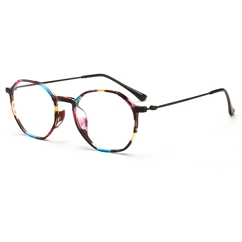 New fashion oval frame glasses full frame ladies beautifully decorated flat mirror men's metal trend glasses frame - Цвет оправы: Floral