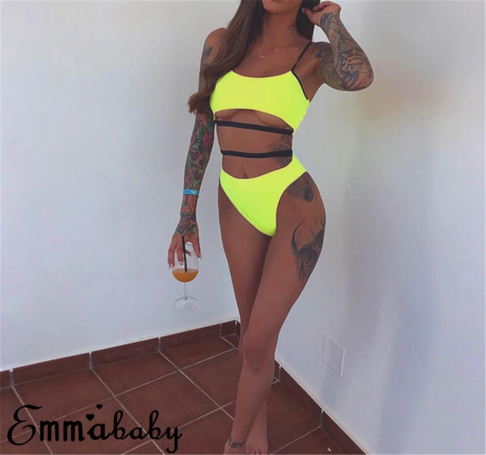 

Women Swimwear High Waisted Bikini Set Bandage Bikinis Push Up Padded Swimsuit High Waist Bathing Suit