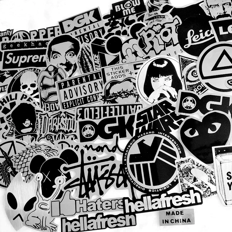 

55 PCS Black and White Cool DIY Stickers For Skateboard Laptop Luggage Snowboard Fridge Phone Toy Styling Home Decor Stickers