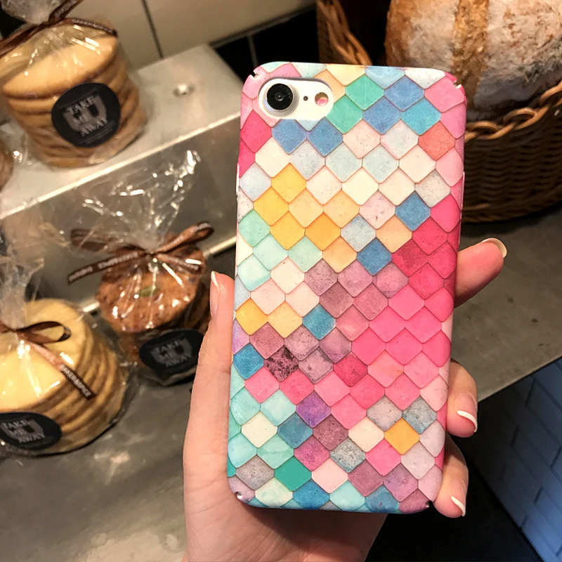

New Colorful 3D Scales Squama Hard Phone Cases For iPhone 7 Plus 7 6 6S Plus 6Plus Korean Girls Mermaid Full body Plastic Cover