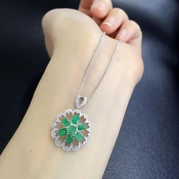

2017 Qi Xuan_Fashion Jewelry_Colombian Green Stone Flower Necklaces_S925 Solid Silver Pendant Necklaces_Factory Directly Sales