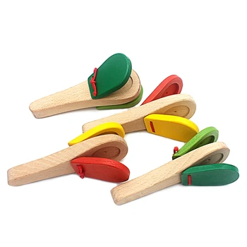 1Pc Baby Wooden Toy Musical Instrument Castanet Clapper Handle Musical Instrument Toy For Toddlers Preschool Early Educational 1