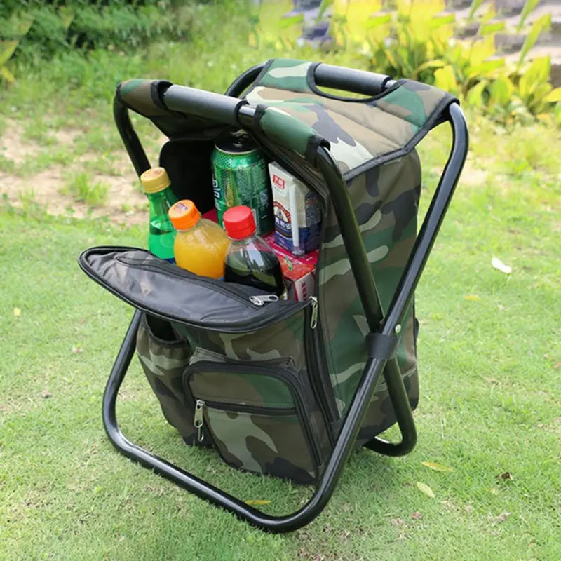 

Folding Camping Fishing Chair Multi-function Store Stool Backpack with Cooler Insulated Picnic Bag Hiking Picnic Seat Table Bag