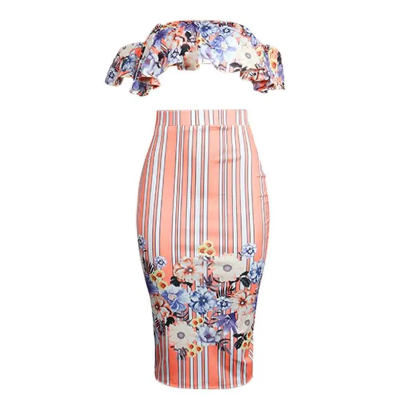 Summer Skirt Women 2 Piece Sets Sexy Women Elegant Print Floral Set