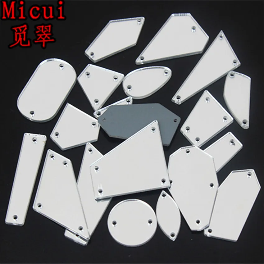 

Micui 20pcs Many Shapes Mirror Sew On Shiny Acrylic Rhinestones With Holes Flat Back Sew On Stone for Dress Decortaions MC999