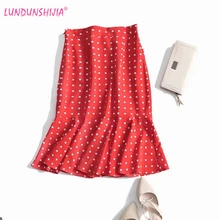 Lundunshijia Для женщин Высокая талия в горошек юбка в виде хвоста русалки летние модных женских сапог до колена Длина Женская юбка для офиса одежда юбка мини-юбка