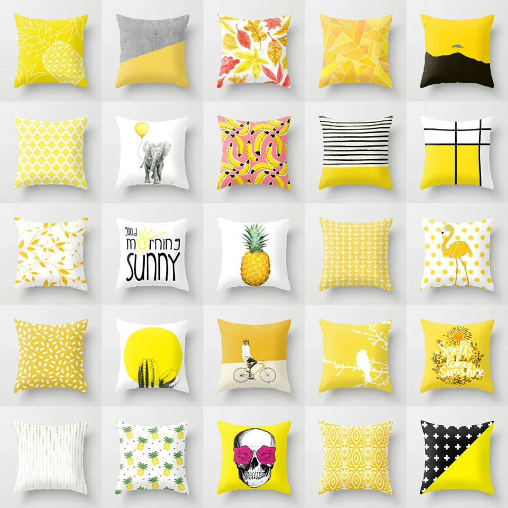 

45 x 45cm Yellow Striped Pillowcase Geometric Waist Throw Cushion Pillow Cover Soft Cool Pillow Case Bedroom Home Officedecor
