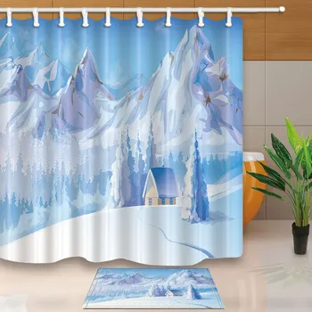 

High Quality Shower Curtain Snow Frozen Bathroom Screens Home Decor Polyester Fabric Waterproof and Mildew Proof with 12 Hooks