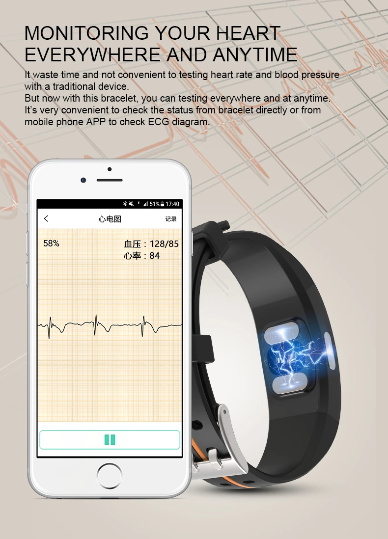 Ataliqi умный Браслет, измеритель артериального давления ЭКГ+ PPG, спортивный шагомер, трекер сердечного ритма, браслет, фитнес-трекер, Smartband