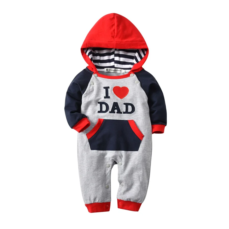 Детские осенне-Весенние длинные штаны в стиле пэчворк с капюшоном и надписью «I Love Mom Dad», детские комбинезоны, милый комбинезон с принтом сердца