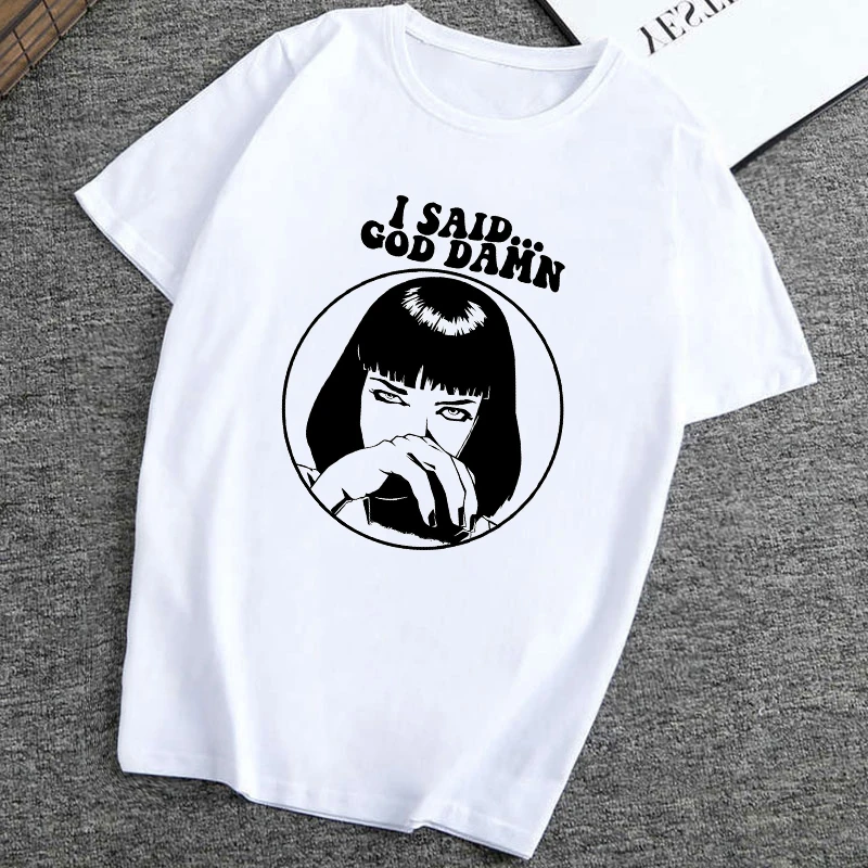 

Pulp Fiction Uma Thurman Mia Tshirt New Women's Summer Quentin Tarantino T-shirt 90S Vintage Printed Harajuku Woman Tees Shirt