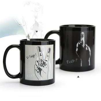 

Funny Gifts Gesture Temperature Changing Mugs,Color Changing Chameleon Mugs Heat Sensitive Cup Coffee Tea Milk Mug
