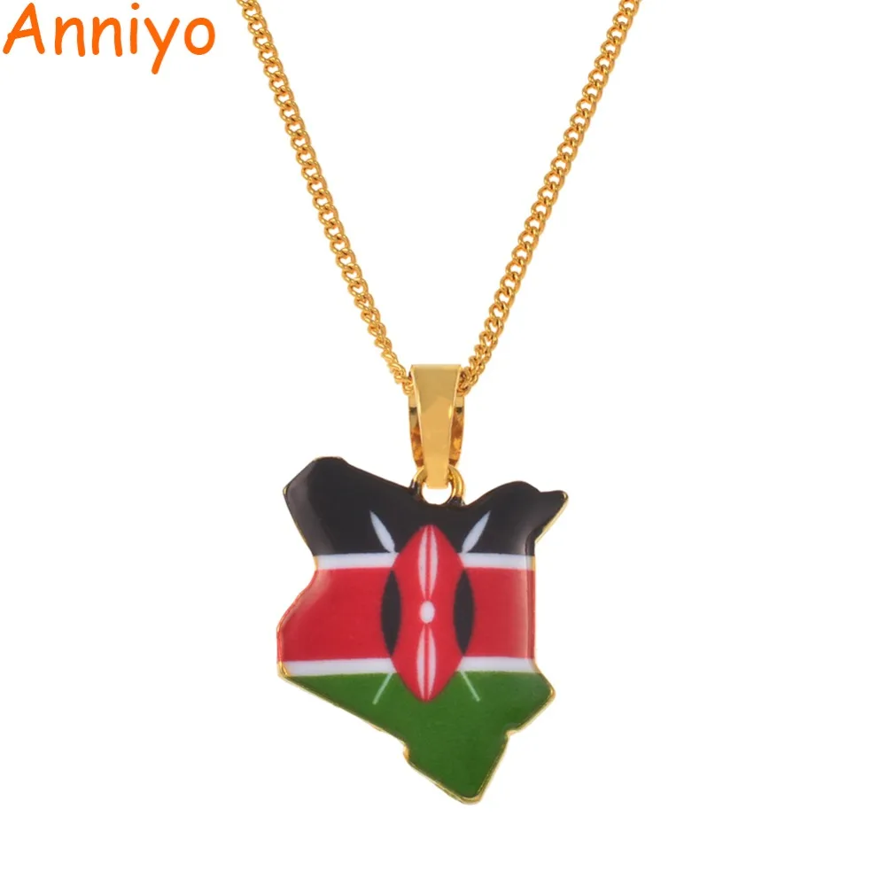 

Anniyo Map of Kenya Flag Enamel Pendant Necklaces Jewellery Gold Color African Country Map Jewelry kenyans Map Gift #167106