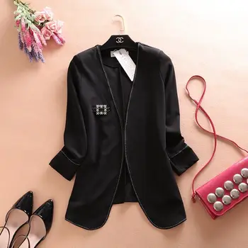 

Thin Coat Female 2020 Spring And Autumn Self-cultivation Wild Solid Color V-neck Long-Sleeved Short Small Suit Short Coat