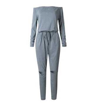 

Wontive Dropsh Summer Jumpsuit Rompers High Street Style Elegant Long Sleeve Slash-Neck Off Shoulder Jumpsuit Rompers With Belt