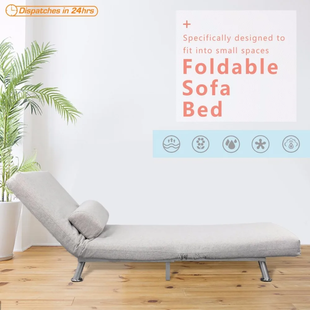 

New Steel Frame High Resilience Sponge Linen Fabric Cover Foldable Sofa Bed Lounge Pull Out Nap Sponge Bed Sleeping Sofa
