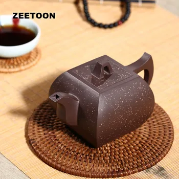 

300cc Authentic Yixing Teapot Master Handmade Fly Handle Square Pot Chinese Health Care Tea set Purple Clay Tea maker Pot Kettle