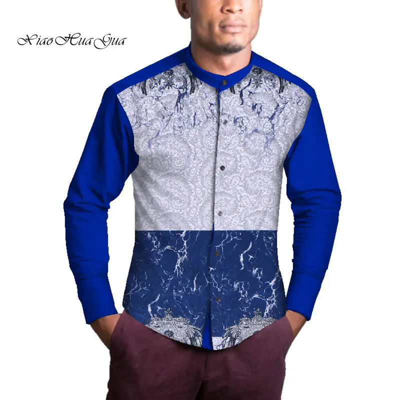 Мужская рубашка с длинными рукавами Африканский Базен Riche топы Мужские Формальные повседневные платья с принтом рубашка пальто с рукавом-стойкой wyn563