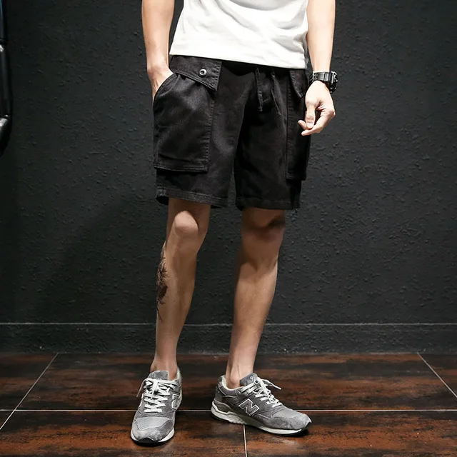 Cargo High Fashion Loose Summer Shorts Men Cotton Black Shorts Male ...